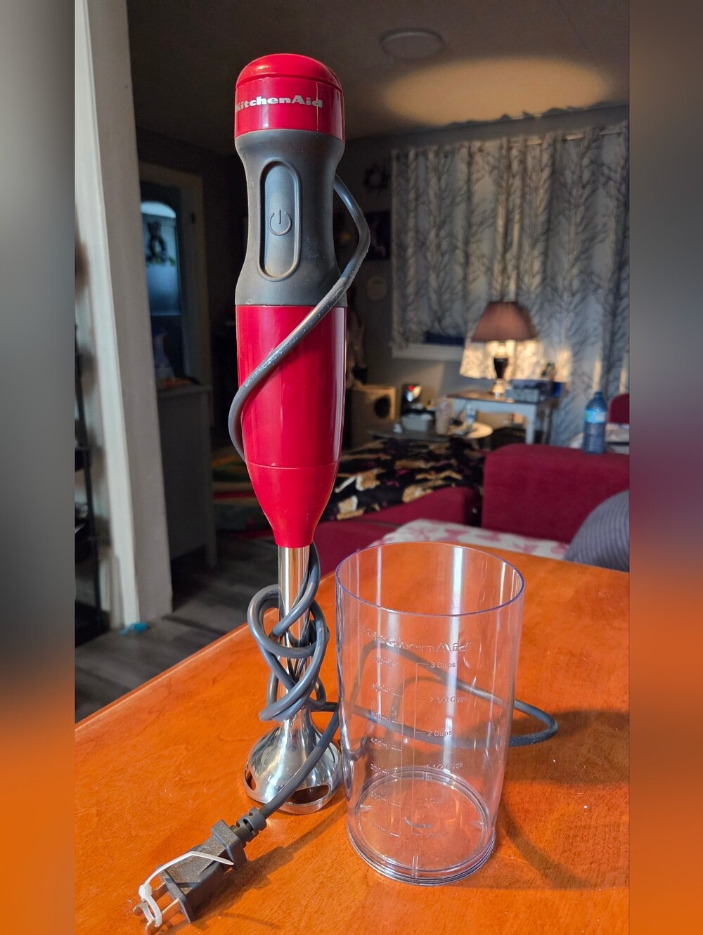 KitchenAid Red and Gray Immersion Hand Blender Mixer with Clear Beaker